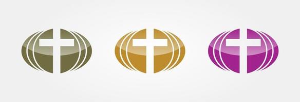 Symbole religieux 3 couleurs métallisées. chrétien, catholique. foi, logo vectoriel d'alliance de prière