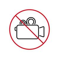 aucune caméra vidéo n'enregistre l'icône d'interdiction de la ligne noire. symbole d'arrêt du caméscope. panneau rouge de zone de production de film de film interdit. zone d'enregistrement interdite pictogramme interdit. illustration vectorielle.