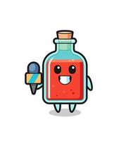 mascotte de personnage de bouteille de poison carrée en tant que journaliste vecteur