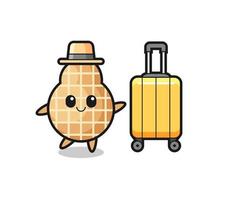 illustration de dessin animé d'arachide avec des bagages en vacances vecteur