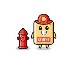 personnage mascotte de sac de ciment en tant que pompier vecteur