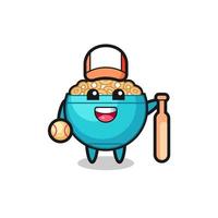 personnage de dessin animé de bol de céréales en tant que joueur de baseball vecteur