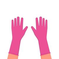 gants de protection roses sur les mains. gants en latex un moyen de protection contre les virus et les bactéries. signe de propreté et d'hygiène. vecteur
