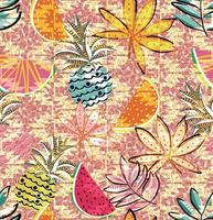 motif tropical fait de fruits et de feuilles, avec un fond amusant et coloré vecteur