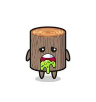 le mignon personnage de souche d'arbre avec vomi vecteur