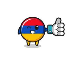 drapeau arménien mignon avec le symbole du pouce levé sur les médias sociaux vecteur