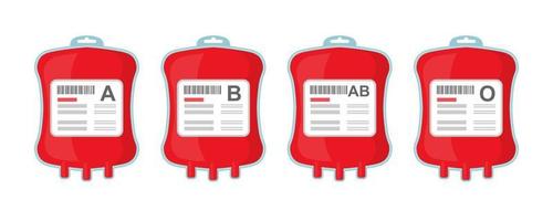 sacs avec différents groupes sanguins ab ab o. concept de don de sang pour aider les victimes. vecteur