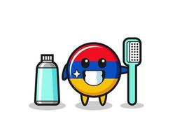 mascotte illustration du drapeau arménien avec une brosse à dents vecteur