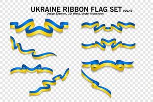 ensemble de drapeaux de ruban ukraine, élément de conception. 3d sur fond transparent. illustration vectorielle vecteur