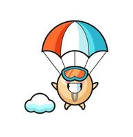 dessin animé de mascotte de soja fait du parachutisme avec un geste heureux vecteur
