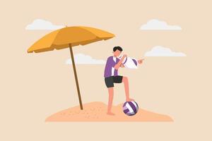 jeune garçon jouant au volley-ball sur la plage. fête d'été. illustration de vecteur plat isolé.