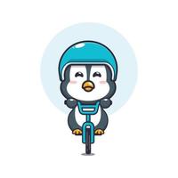 personnage de dessin animé de mascotte de pingouin mignon à vélo vecteur