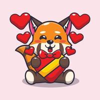 personnage de dessin animé mignon panda rouge heureux à la saint valentin vecteur