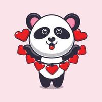 personnage de dessin animé mignon panda tenant une décoration d'amour vecteur