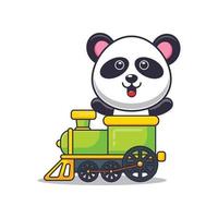 personnage de dessin animé de mascotte de panda mignon dans le train vecteur