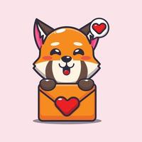 personnage de dessin animé mignon panda rouge avec message d'amour vecteur