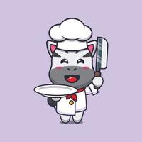 personnage de dessin animé de mascotte de chef zèbre mignon avec couteau et assiette vecteur