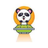 mignon, panda, mascotte, dessin animé, caractère, voler, à, ufo vecteur