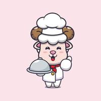 mignon, mouton, chef, mascotte, dessin animé, caractère, à, plat vecteur