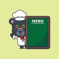personnage de dessin animé mignon panthère chef mascotte avec tableau de menu vecteur