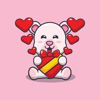 personnage de dessin animé mignon ours polaire heureux à la saint valentin vecteur