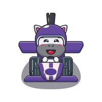 mignon, zèbre, mascotte, dessin animé, caractère, équitation, course, voiture vecteur