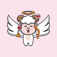 personnage de dessin animé mignon mouton cupidon tenant une flèche d'amour vecteur