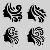 ensemble de silhouette ou d'icône d'une belle femme avec de beaux cheveux fluides qui est très approprié pour être utilisé comme logo de salon ou soin des cheveux vecteur