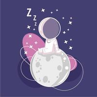 astronaute endormi dans l'illustration de style mignon de lune vecteur