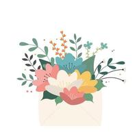 carte de voeux avec enveloppe et fleurs. carte postale le 8 mars, fête des mères vecteur