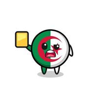 personnage de dessin animé drapeau algérien en tant qu'arbitre de football donnant un carton jaune vecteur