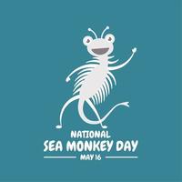 mignon personnage de dessin animé de singe de mer isolé sur fond bleu comme bannière nationale de la journée du singe de mer. illustration vectorielle. vecteur