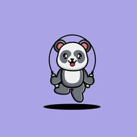 panda mignon jouer à la corde à sauter illustration vectorielle de dessin animé vecteur