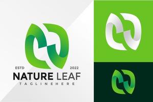 élégant lettre n nature feuille logo design modèle d'illustration vectorielle vecteur