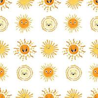 soleil avec motif de répétition de vecteur de sourire pour la conception de bébé. joli modèle sans couture de soleil pour les enfants