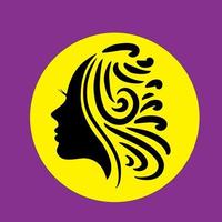 logo de salon et de soins de beauté avec la silhouette d'une belle femme aux cheveux bouclés