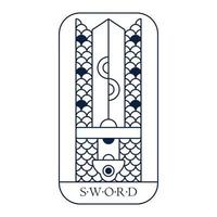épée viking et cotte de mailles. emblème d'art de la ligne de bataille de fantasy nordique. vecteur
