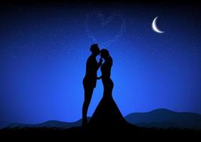 image de silhouette un couple homme et femme avec la lune dans le ciel la nuit illustration vectorielle de conception vecteur