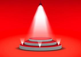 podium pour spectacle produit avec une lumière blanche brillante de projecteurs illustration vectorielle de fond rouge vecteur