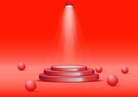 podium de scène et projecteur avec illustration vectorielle de boule rouge pour la présentation du spectacle vecteur