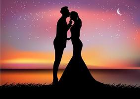 image de silhouette un couple homme et femme avec la lune dans le ciel la nuit illustration vectorielle de conception vecteur