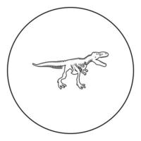squelette de dinosaure tyrannosaurus rex os silhouettes icône en cercle rond noir couleur illustration vectorielle image contour ligne mince style vecteur