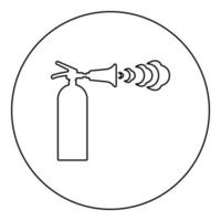 extincteur en action avec des bulles de mousse jet pour éteindre l'icône de lutte contre l'incendie en cercle rond couleur noire illustration vectorielle image contour ligne mince style vecteur