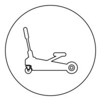 cric de levage voiture hydraulique sur roues icône de service de réparation automatique en cercle rond couleur noire illustration vectorielle image contour ligne style mince vecteur