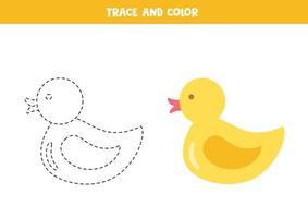 tracer et colorier le canard en caoutchouc. feuille de travail pour les enfants. vecteur