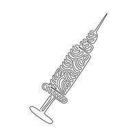 icône de ligne de seringue d'injection de dessin de ligne continue unique. logo médical d'injection. symbole de vaccin et de médicament. concept de style de boucle de tourbillon. dynamique une ligne dessiner illustration vectorielle de conception graphique vecteur