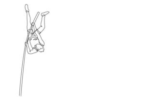 dessin en ligne continue d'un jeune homme sportif s'entraînant au saut à la perche verticalement sur le terrain. concept de sport sportif sain. événement du tournoi. illustration vectorielle de conception de dessin à une ligne à la mode