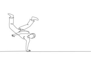 dessin en ligne continue d'un jeune homme sportif pratique la danse de mouvement de capoeira brésilienne dans la rue extérieure. concept d'art martial et de sport de culture. illustration vectorielle de conception de dessin à une ligne à la mode vecteur