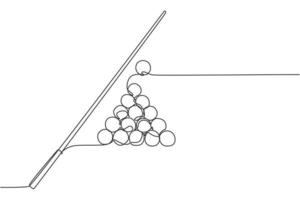 dessin en ligne continue d'une pile de boules pyramidales triangulaires pour le jeu de billard dans la salle de billard. concept de jeu de sport en salle. graphique d'illustration vectorielle de conception de dessin à une ligne à la mode vecteur