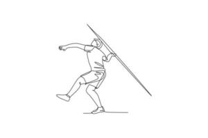 un seul dessin au trait d'exercice de jeune homme énergique visant le lancer du javelot vers l'illustration vectorielle graphique de la zone cible. concept de sport athlétique de mode de vie sain. conception moderne de dessin en ligne continue vecteur